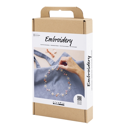 Kit broderie traditionnelle sac bleu fleuri