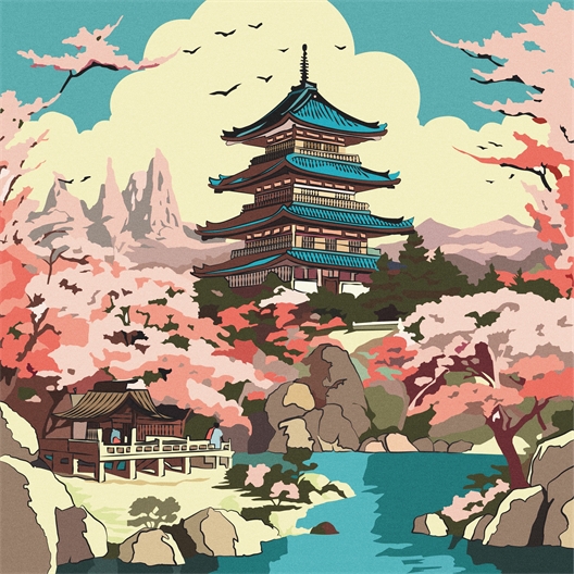 Set de 4 peintures collection soleil levant