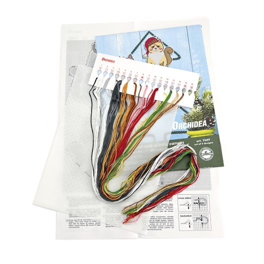 Kit de 4 déco de Noël à broder Chat