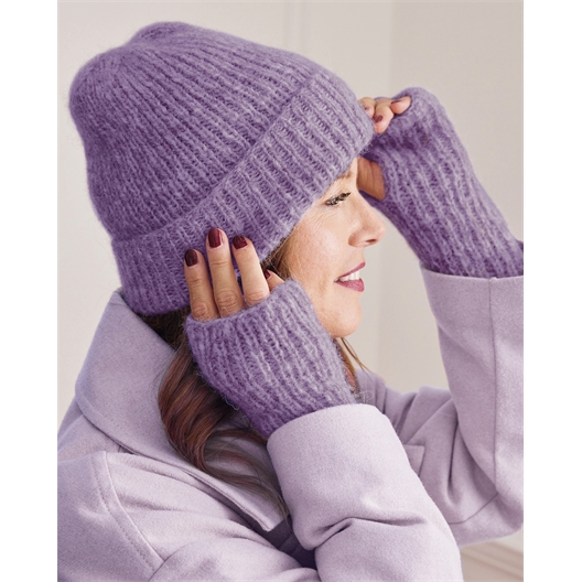 Kit bonnet et mitaines Stéphaline Rose