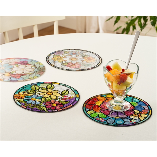 Kit broderie diamant 4 sets de table fleurs