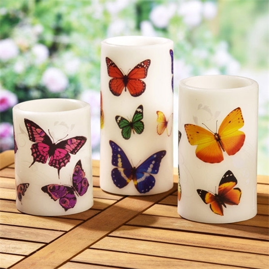 3 bougies LED papillons