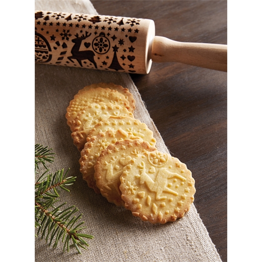 Rouleau à pâtisserie empreinte Motifs rennes et sapins