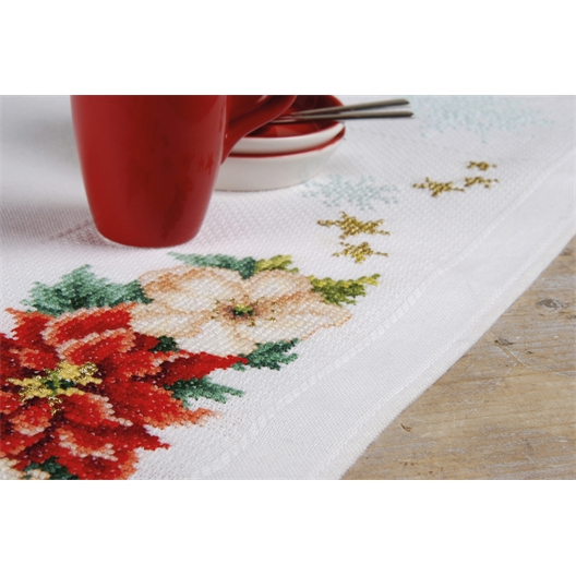 Kit chemin de table Fleurs de Noël ou Kit surnappe Fleurs de Noël