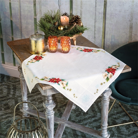 Kit chemin de table Fleurs de Noël ou Kit surnappe Fleurs de Noël