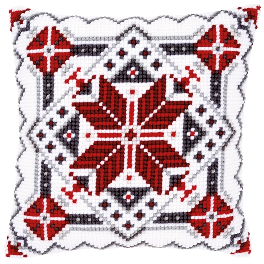 Kit coussin canevas Flocon rouge