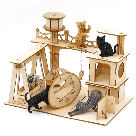 Puzzle 3D bois Chats joueurs Attrape souris
