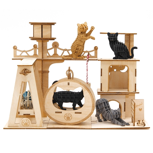 Puzzle 3D bois Chats joueurs Attrape souris