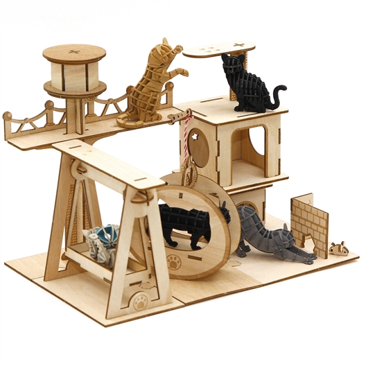 Puzzle 3D bois Chats joueurs Attrape souris