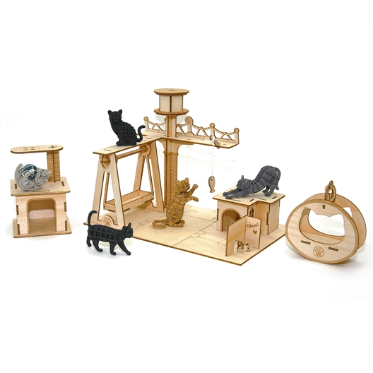 Puzzle 3D bois Chats joueurs Attrape souris