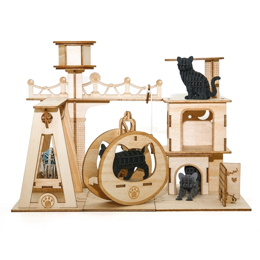 Puzzle 3D bois Chats joueurs Attrape souris