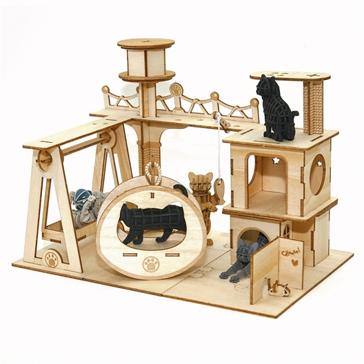 Puzzle 3D bois Chats joueurs Attrape souris