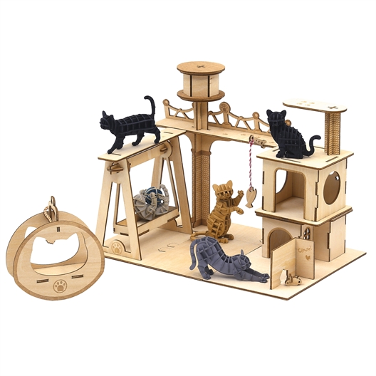 Puzzle 3D bois Chats joueurs Attrape souris