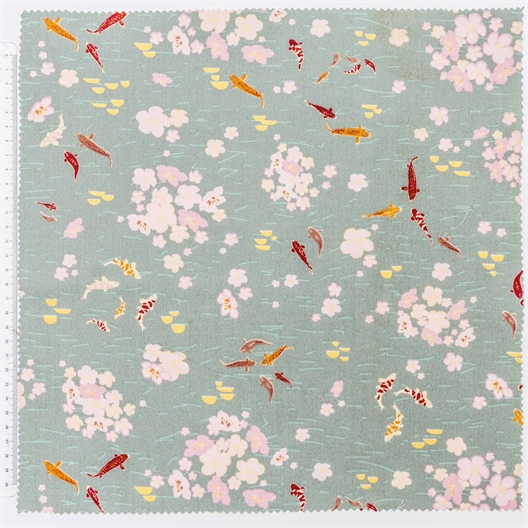 Coupon de tissu Bleu carpes koï