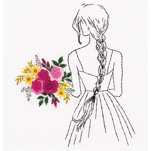 Kit broderie Jeune fille au bouquet