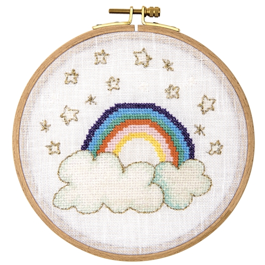 Kit broderie tambour arc-en-ciel