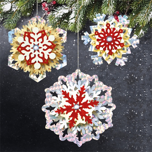 Set de 6 décorations flocons à assembler rouge / blanc / argent