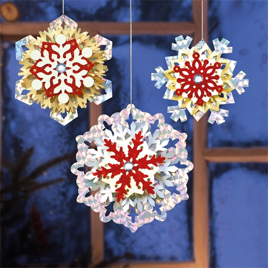 Set de 6 décorations flocons à assembler rouge / blanc / argent