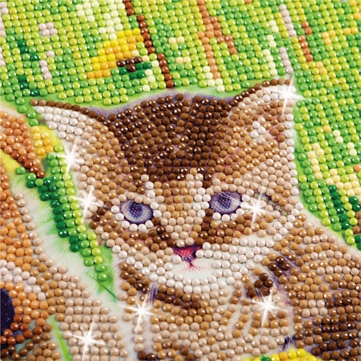 Kit tableau broderie diamant Chiot/chaton dans la prairie