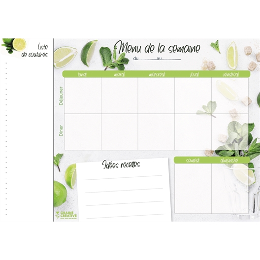 Planning des menus et liste de courses détachable