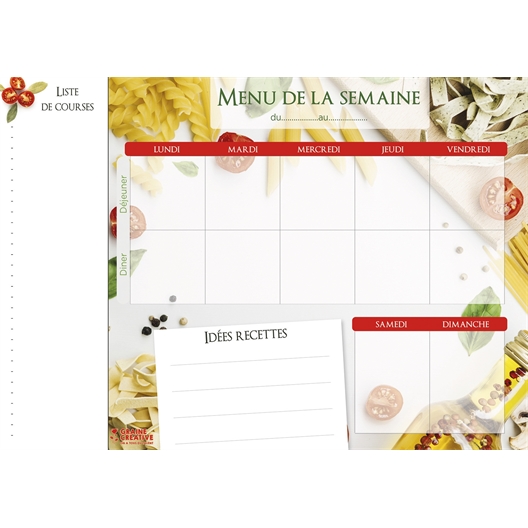 Planning des menus et liste de courses détachable