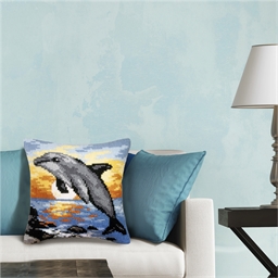 Kit coussin canevas Dauphin au soleil couchant