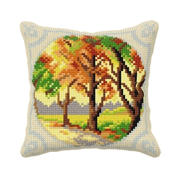 Kit coussin canevas Paysage d'automne