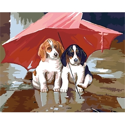 Peinture par numéros Chiots sous la pluie