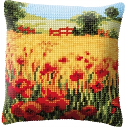 Kit coussin canevas Paysage coquelicots