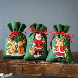 Set de 3 sachets à broder verts Noël vert