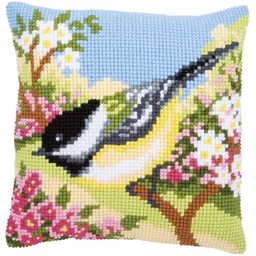 Kit coussin canevas Mésange au jardin