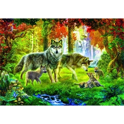 Puzzle 1000 pièces Famille de loups en été