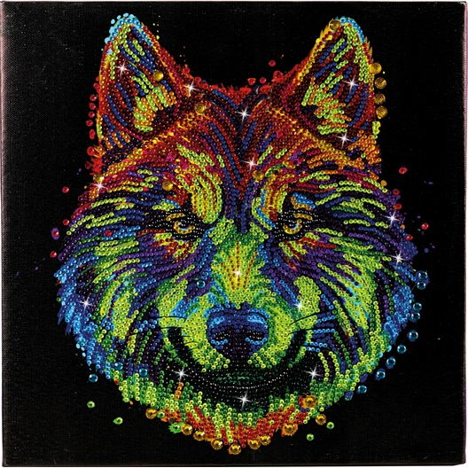 Kit tableau broderie diamant Loup multicolore