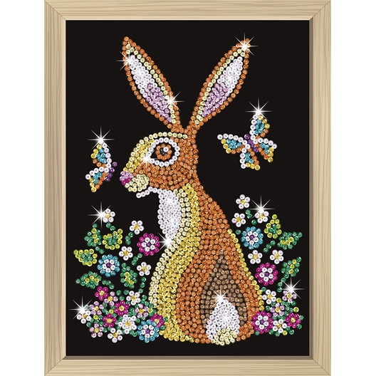 Kit sequins avec cadre Lapin dans les fleurs