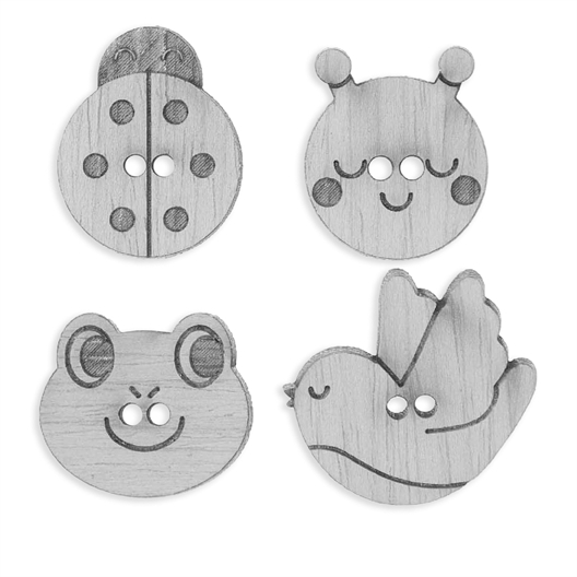 Lot de 4 boutons animaux en bois