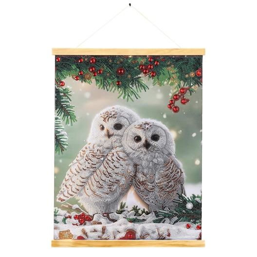 Kit poster à diamanter Petites chouettes en hiver