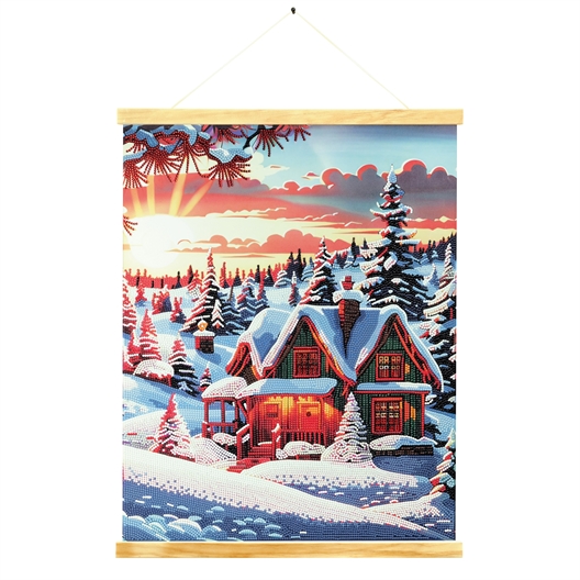 Kit poster à diamanter Cottage sous la neige