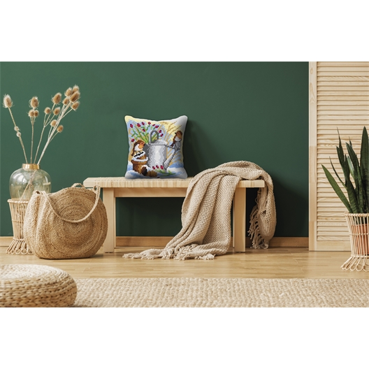 Kit coussin canevas Rossignols en hiver