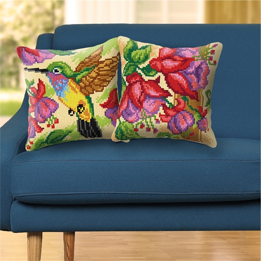 Kit coussin canevas Fuschia en fleurs