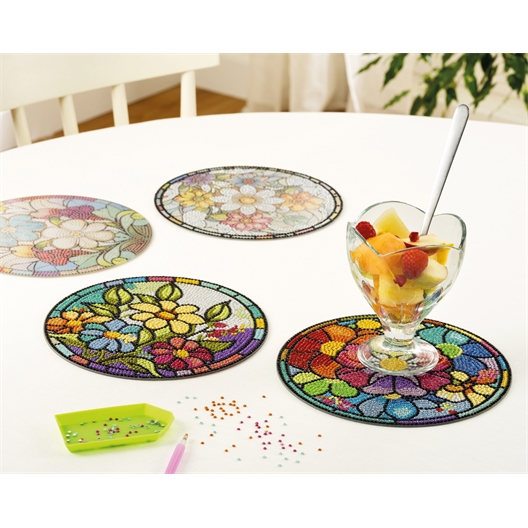 Kit broderie diamant 4 sets de table fleurs