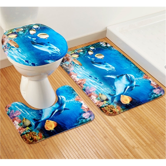 Lot de 3 tapis salle de bains dauphins