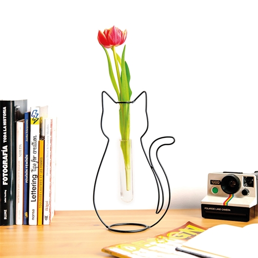 Vase silhouette chat métal/verre