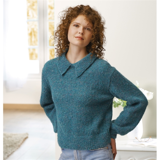 Modèle tricot Alpaca Aran pull col chemise n°2